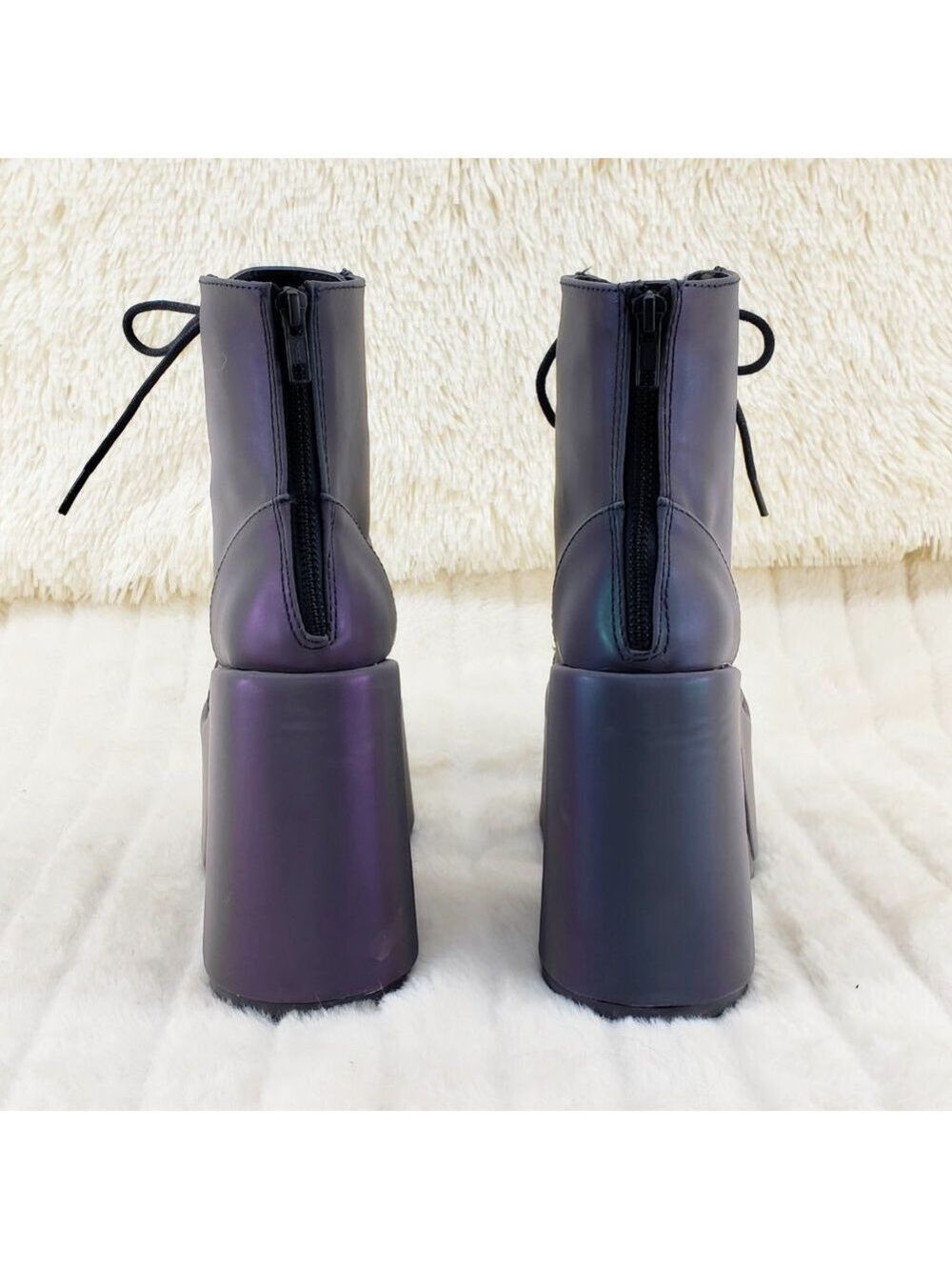Camel Purple Green Reflective Rave Royalty Festival Platform Ankle Boots - Picture 5 of 15